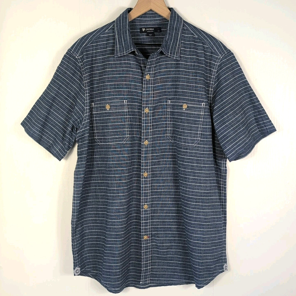 Cremieux Men’s L Blue Striped Button Front Short Sleeve Casual Summer Shirt